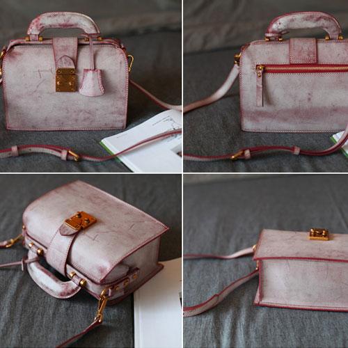 Fashion Women's Leather Pink Structured Satchel Small Doctor Handbag Shoulder Bag Purse