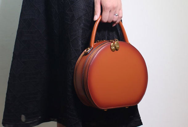 Vintage Leather Tote Circle Bag For Women