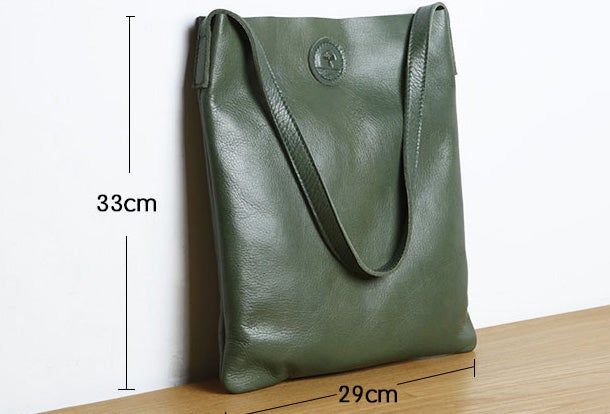 Green Handmade Leather Shopping Bag Shoulder Bag Girl