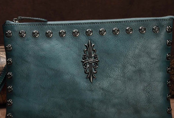 Genuine Leather Rivet Handbag Clutch Vintage Crossbody Bag Shoulder Bag Purse For Women