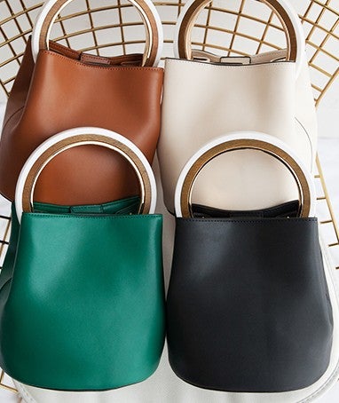 Designer Brown Leather Mini Bucket Bag