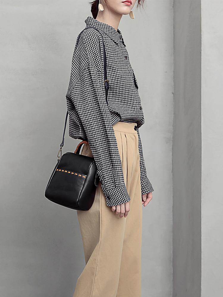Small Fashion Leather Black Gray Handbag Shoulder Bag Crossbody Purse For Women