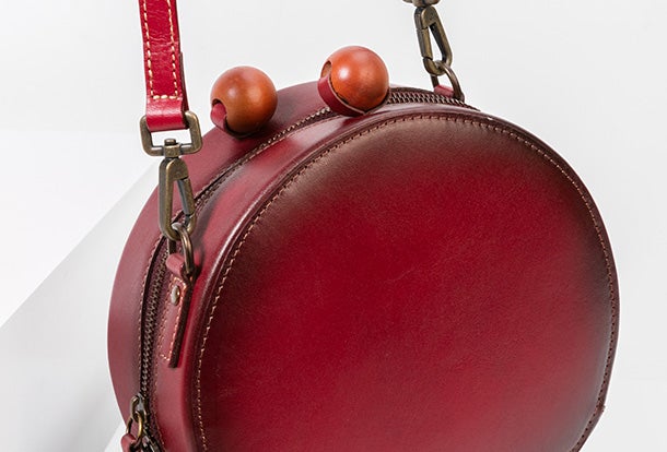 Handmade Genuine Leather Round Handbag Bag Crossbody Bag Shoulder Bag Purse For Women