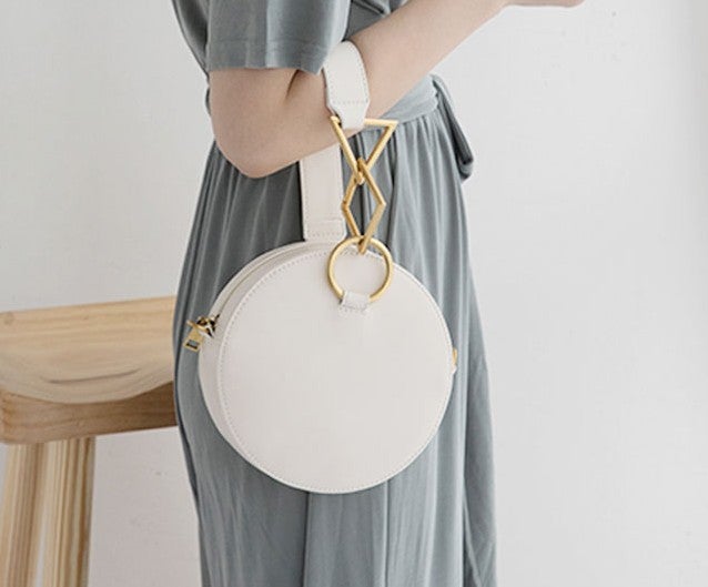 Round Leather Womens Stylish Circle Handbag Round Purse for Women