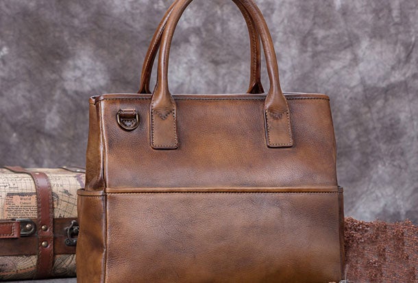 Genuine Leather Handbag Vintage Tote Bag Shoulder Bag Purse For Women