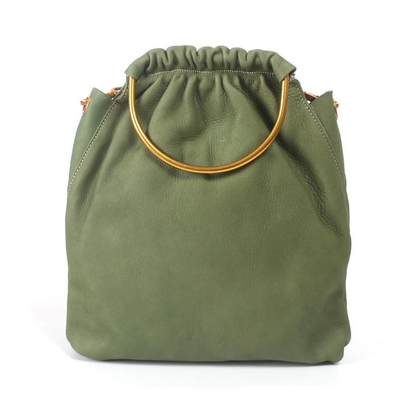 Green Leather Bucket Shoulder Bag Womens