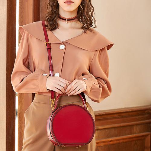 Red Leather Circle Handbags For Women2 021