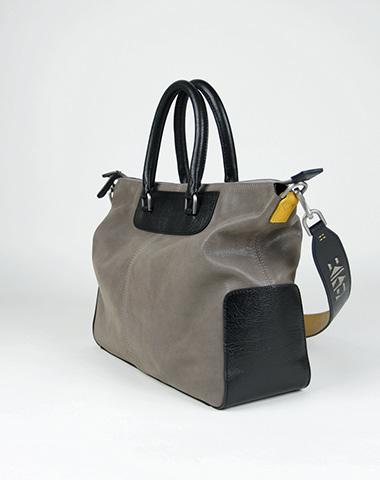 Classic Large Womens Gray&Black Leather Work Handbag Purse Leather Shoulder Purse Bag for Ladies