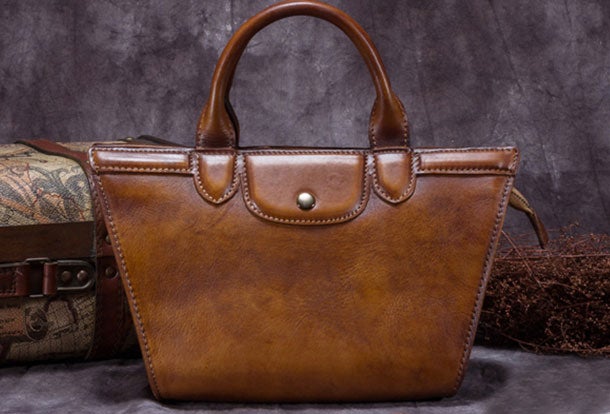 Genuine Leather Handbag Vintage Mini Tote Bag Shoulder Bag Crossbody Bag Purse For Women