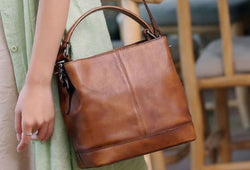 Brown Leather Bucket Bag Large Vintage Women