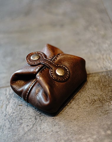 Vintage Women Brown Leather Coin Pouch Catch All Tray Coin Wallet Change Wallet For Women