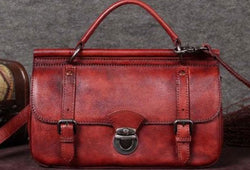 Genuine Leather Handbag Vintage Satchel Crossbody Bag Cube Shoulder Bag Purse For Women