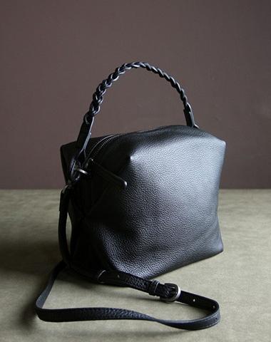 Cute Womens Black Leather Handbag Purse Cube Leather Shoulder Bag Crossbody Purse for Ladies