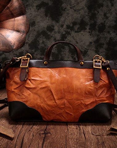 Vintage Brown Leather Handbag Tote Messenger Bag Shoulder Tote Purse For Women
