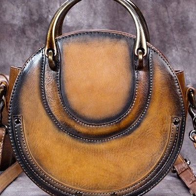 Genuine Leather Handbag Vintage Circle Bag Shoulder Bag Crossbody Bag Purse For Women