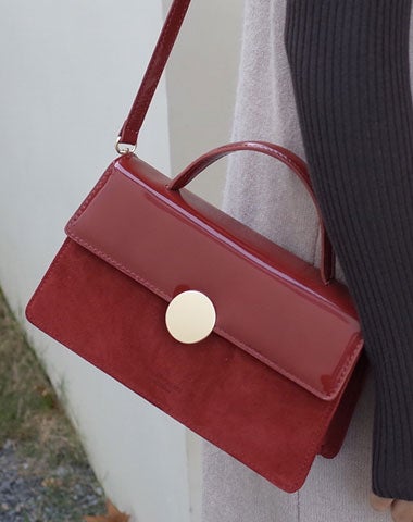 Shiny Leather Square Crossbody Bag Red Girly Date