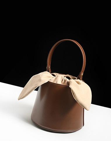 Cute Womens Coffee Round Leather Handbag Barrel Crossbody Purse Bucket Shoulder Bag for Women
