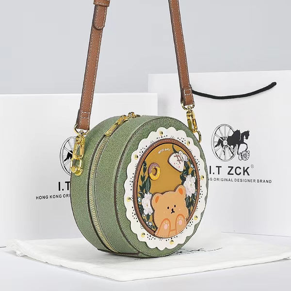Leather Circle Round Leather Purse Bags