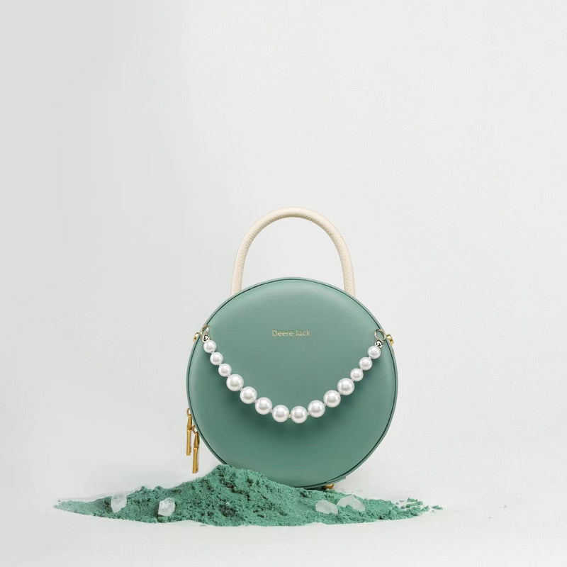 light green handbags pearl leather circle bag