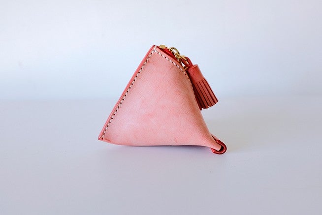 Triangle Coin Purse Red Leather Wristband Girls Cute