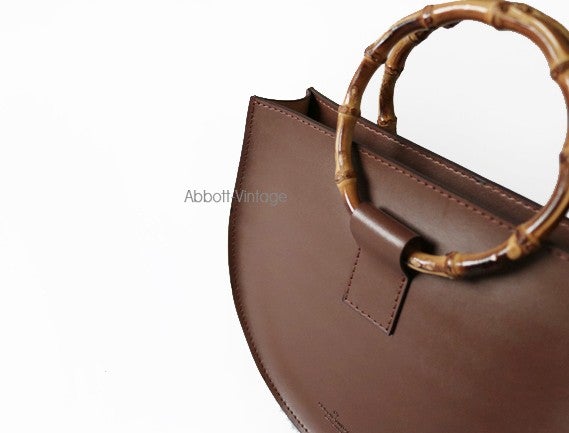 Fashion Girl High End Leather Tote Bag with Wooden Round Handle
