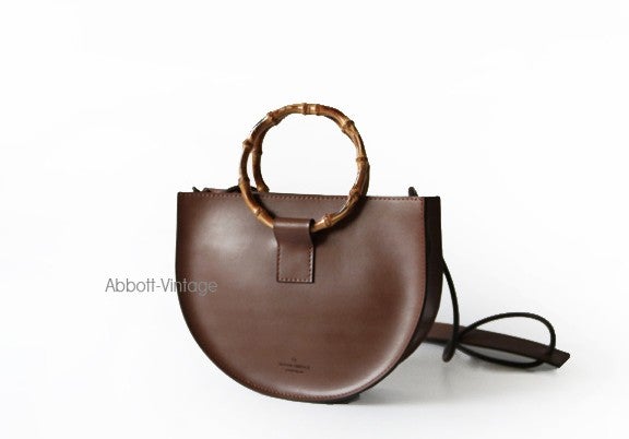 Fashion Girl High End Leather Tote Bag with Wooden Round Handle