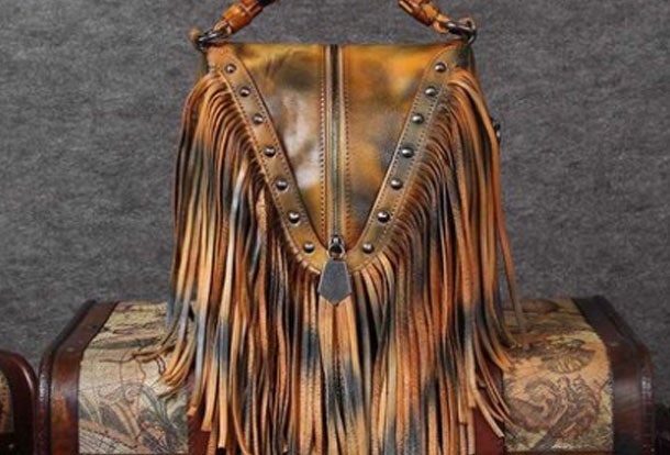Genuine Leather Handbag Vintage Tassel Bamboo Crossbody Bag Shoulder Bag Purse For Women