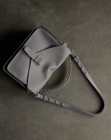 Vintage Dark Gray Leather Womens Handbag