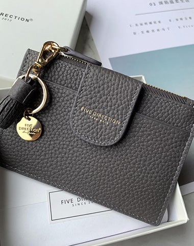 Cute Women Black Leather Slim Keychain with Card Wallet Card Holder Wallet Change Wallet For Women