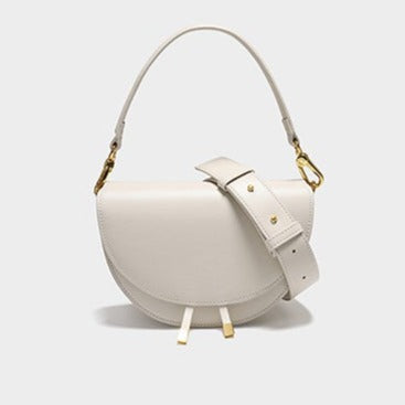 White Leather Saddle Round Handbag for Women