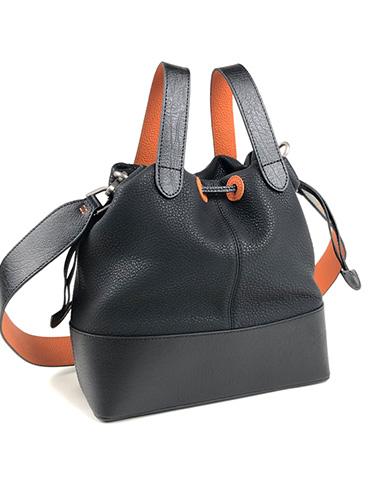 Small Womens Black Leather Bucket Handbag Purse Black Leather Barrel Shoulder Bag Handbag Purse for Ladies
