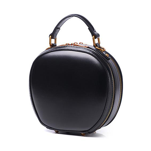 Black Round Leather Crossbody Bag