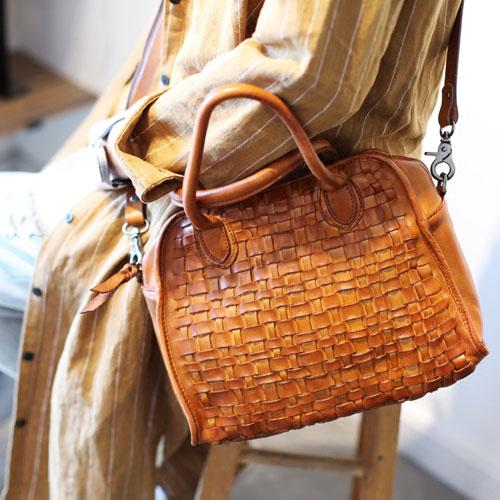 Vintage Brown Woven Tote Italian Leather Girl