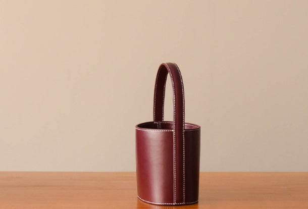 Bucket Handbag Burgundy Leather Fashion Girl Casual