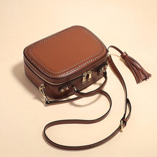 Vintage Female Leather Satchel Square Crossbody Bag