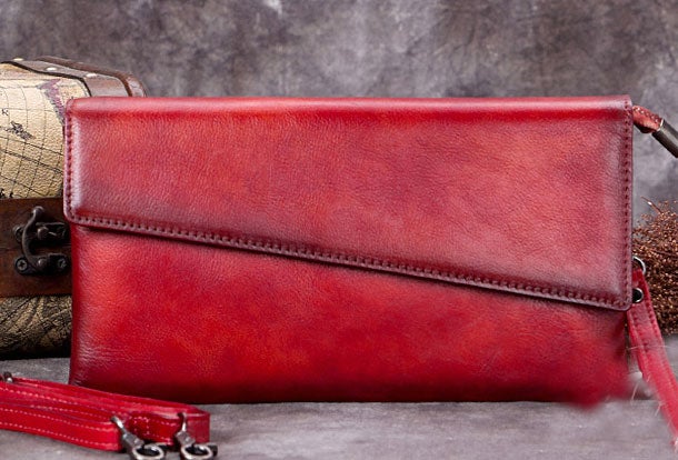 Genuine Leather Clutch Vintage Wristlet Wallet Crossbody Bag Shoulder Bag Handbag Purse For Women