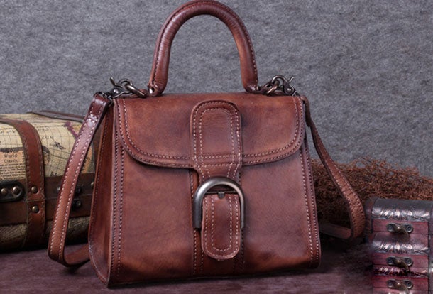 Genuine Leather Handbag Vintage Saddle Bag Shoulder Bag Crossbody Bag Purse For Women