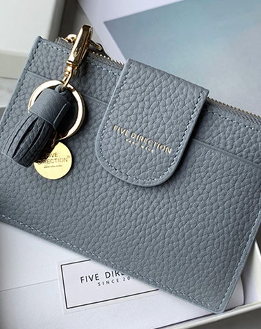 Cute Women Black Leather Slim Keychain with Card Wallet Card Holder Wallet Change Wallet For Women