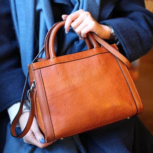 Vintage Ladies Brown Leather Satchel Handbag Purse Black Women's Shoulder Handbags for Women