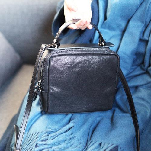 Vintage Womens Best Black Leather Women's Small Square Handbag Side Bag Crossbody Bag Purse for Ladies