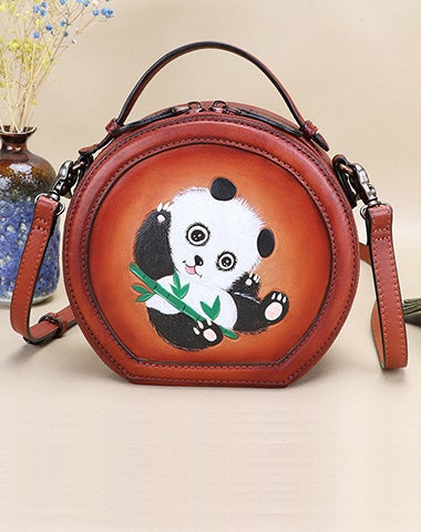 Cute Embroidered Leather Round Crossbody Bag