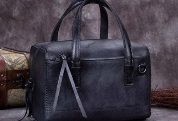 Genuine Leather Handbag Boston Bag Vintage Crossbody Bag Shoulder Bag Purse For Women