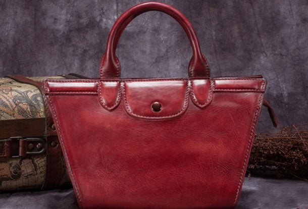 Genuine Leather Handbag Vintage Mini Tote Bag Shoulder Bag Crossbody Bag Purse For Women
