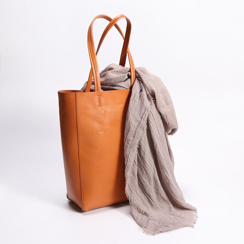 Genuine Leather Vertical Tote Handbag Shopper Bag Purse