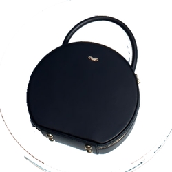 Black Leather Circle Bag Round Shoulder Bag