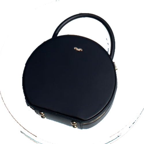 Compact Black Leather Round Shoulder Bag