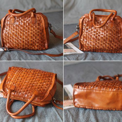 Vintage Brown Woven Tote Italian Leather Girl
