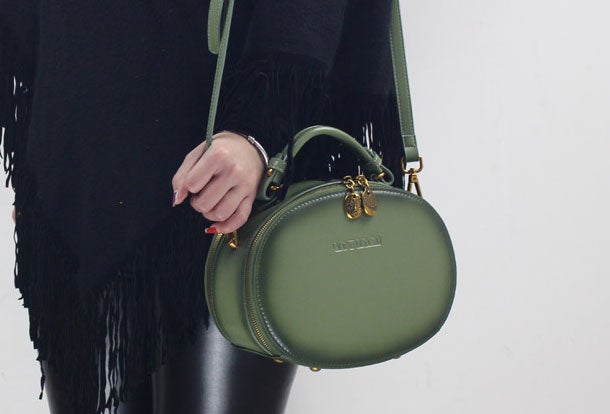 Genuine Leather oval round handbag shoulder bag for women leather crossbody bag