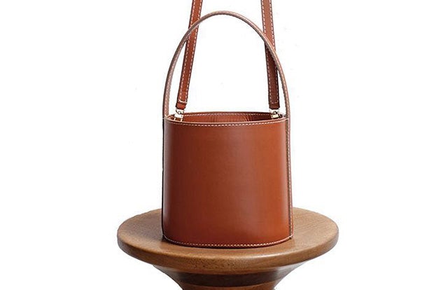 Bucket Handbag Burgundy Leather Fashion Girl Casual