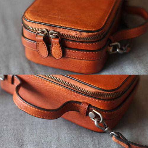 Vintage WOmens Brown Leather Box Handbag Shoulder Bag Small Brown Square Cube Crossbody Bag for Ladies